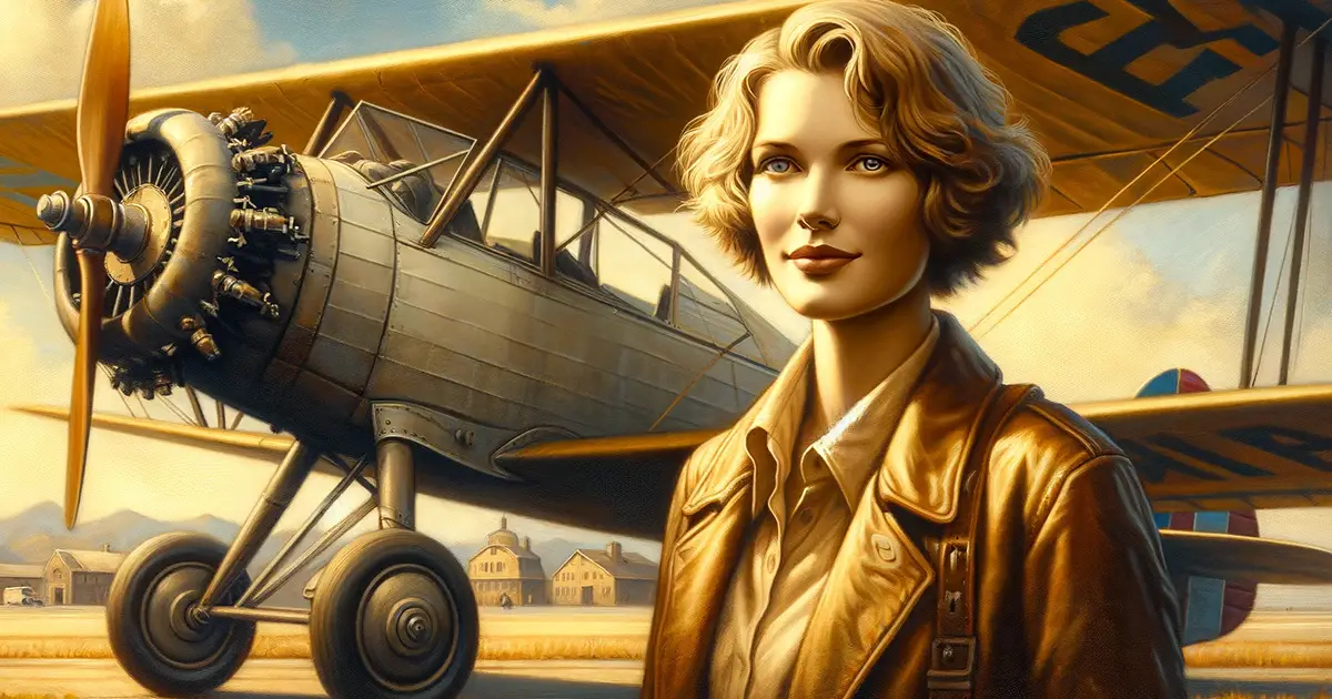 A painting of Amelia Earhart