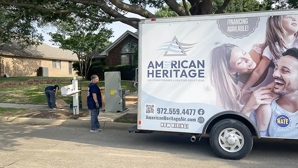The American Heritage Air installers arrive at a customer's home to begin work.